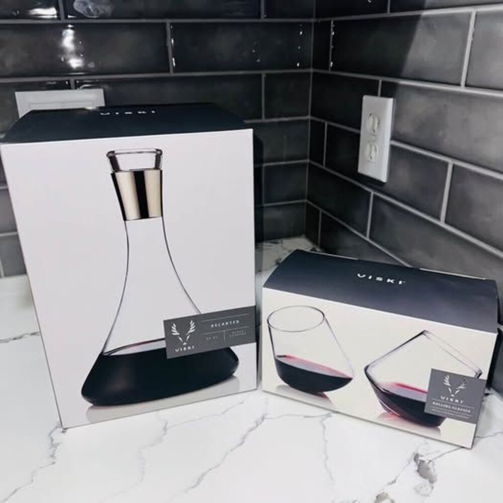 Viski Decanter & Rolling Crystal Wine Glasses